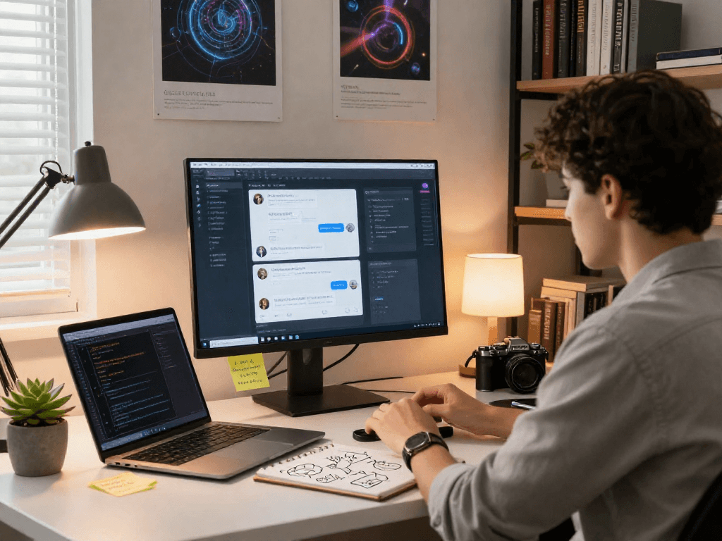AI chat nsfw interface on a sleek monitor in an innovative digital workspace.