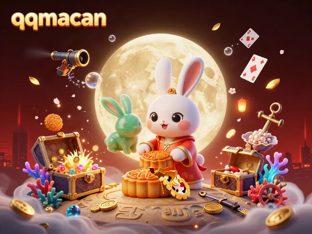 Spin and win with qqmacan featuring playful rabbit characters and vibrant casino elements