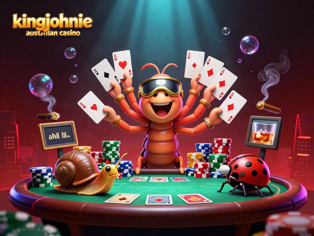 Experience the excitement at kingjohnnie australian casino with a lively 3D scene of dealers and high-rollers.