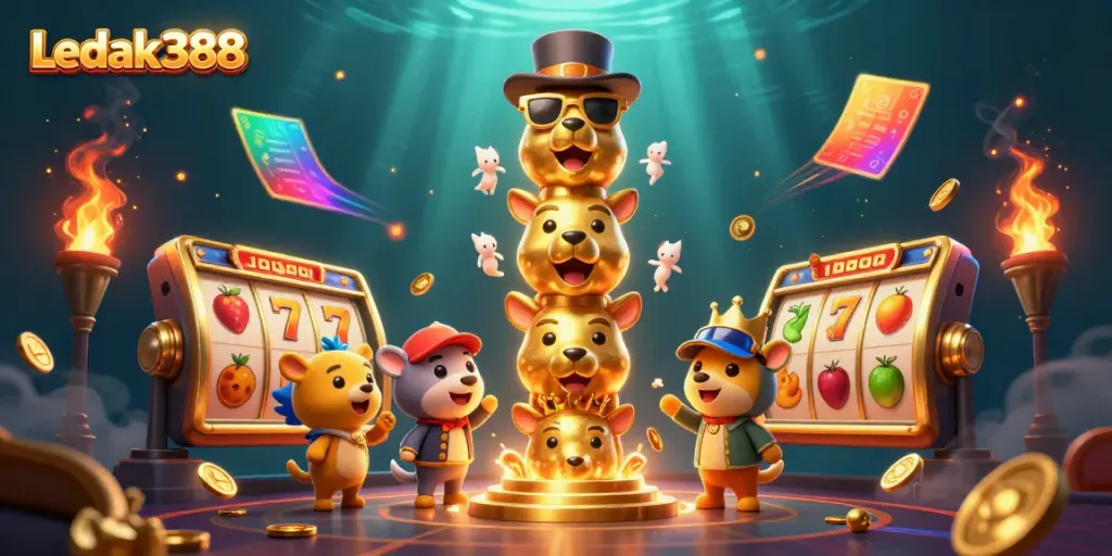 Experience the excitement of Ledak388's dynamic slots with a captivating 3D illustration.