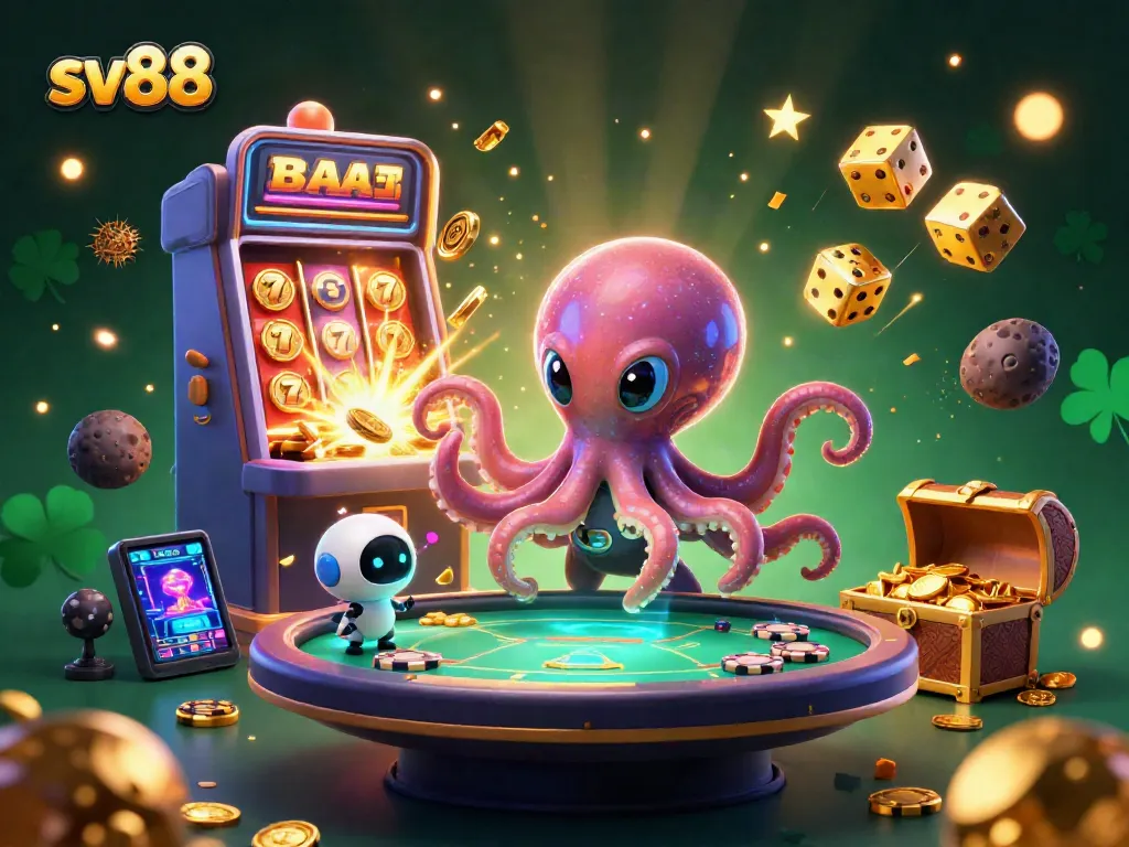 sv88 offers exciting online gaming with vibrant casino elements and colorful characters.