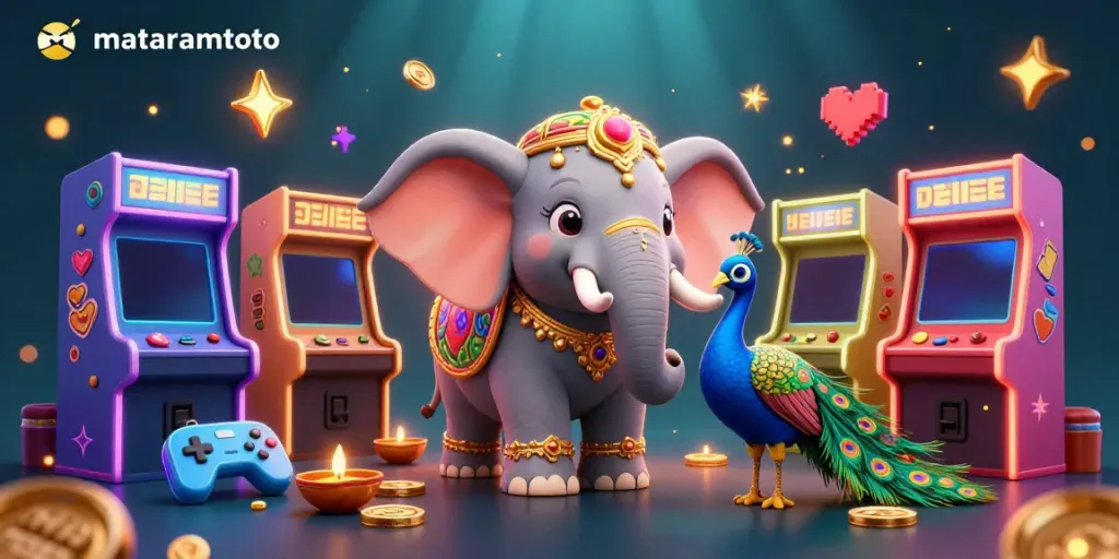 Experience thrilling plays on mataramtoto with vibrant 3D casino elements and colorful characters.