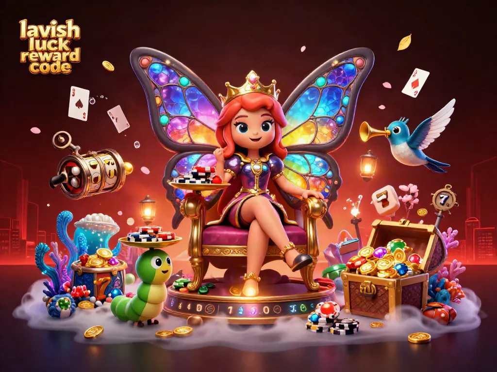 Win big with lavish luck reward code while enjoying exciting casino games in a vibrant 3D scene.