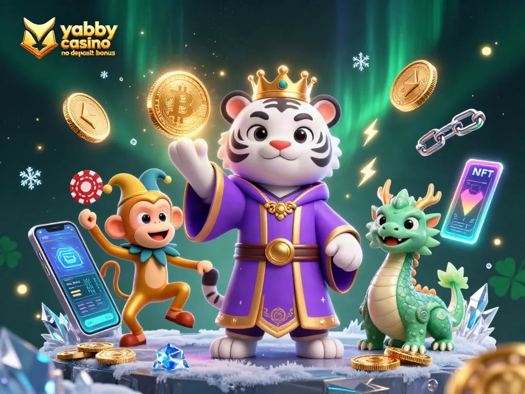 Win big with Yabby Casino no deposit bonus, featuring vibrant 3D characters and crypto elements.