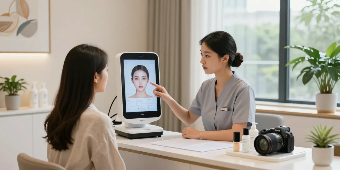 ClinicEvo vs QOVES facial analysis consultation in a modern clinic.