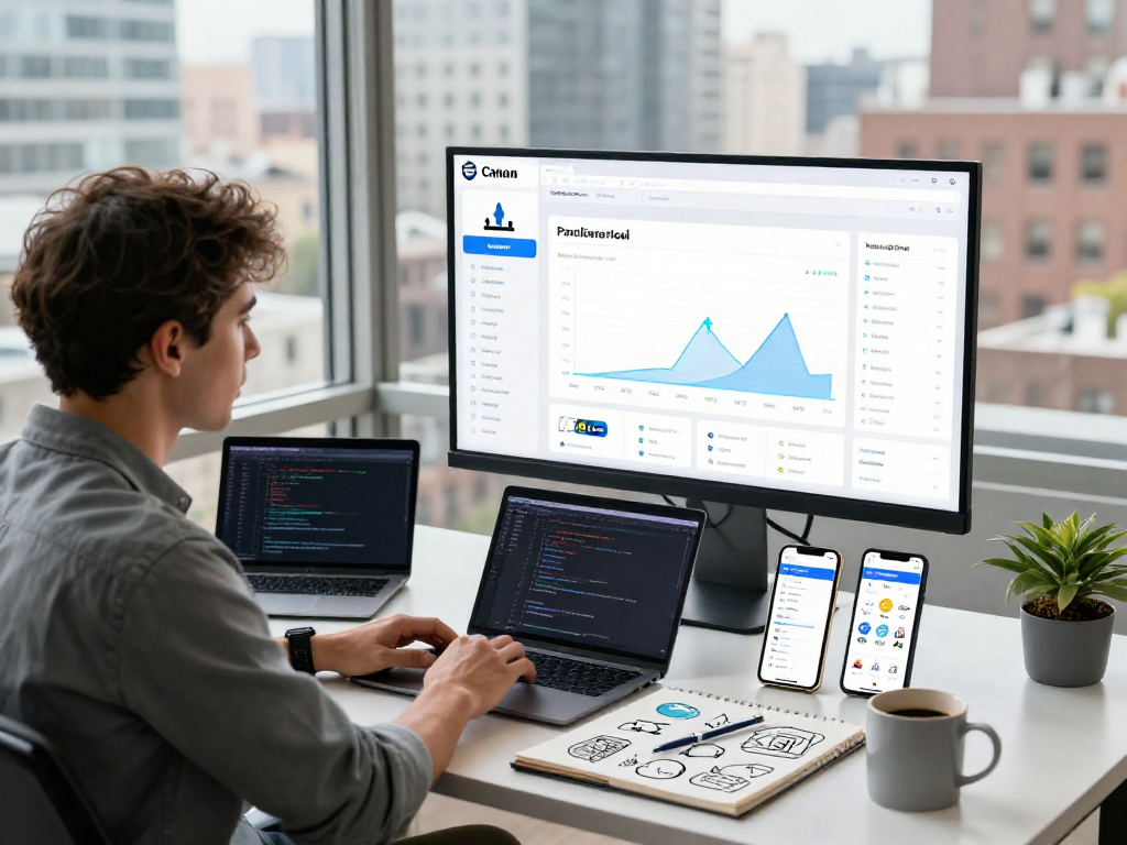 Buy android installs showcased in a professional app marketing workspace with performance analytics and mobile devices.