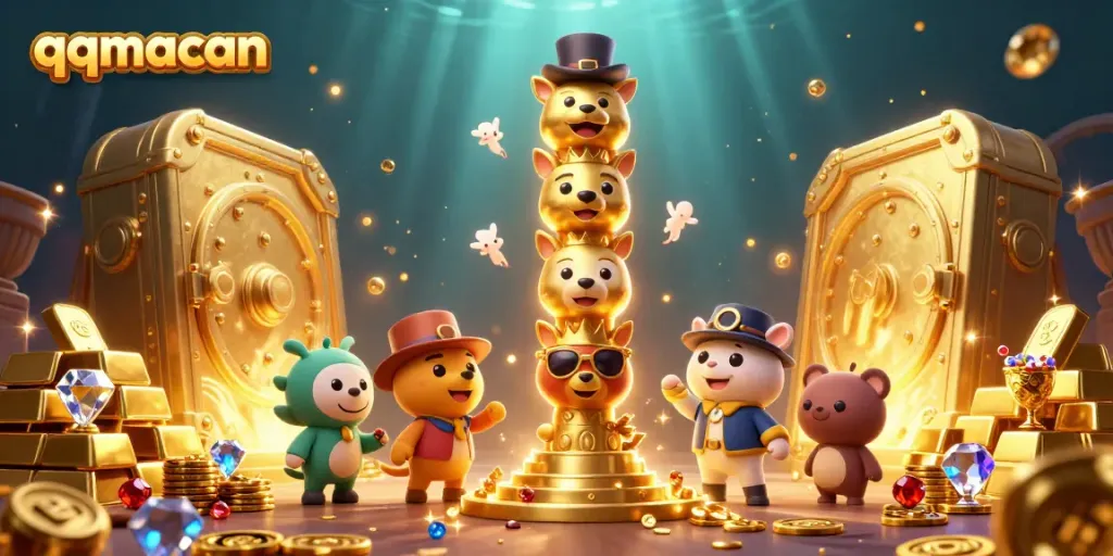Experience thrilling wins with QQMacan's vibrant gaming atmosphere filled with golden treasures and excitement.