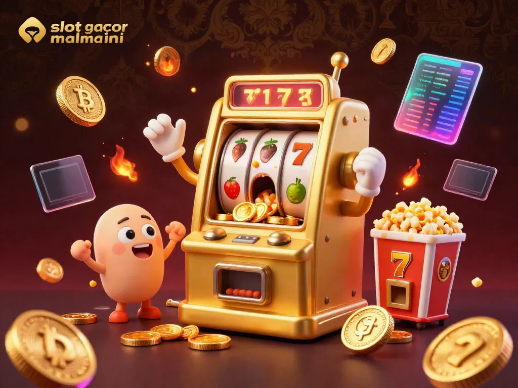 Experience the vibrant excitement of slot gacor malma ini with a golden slot machine hitting a jackpot.