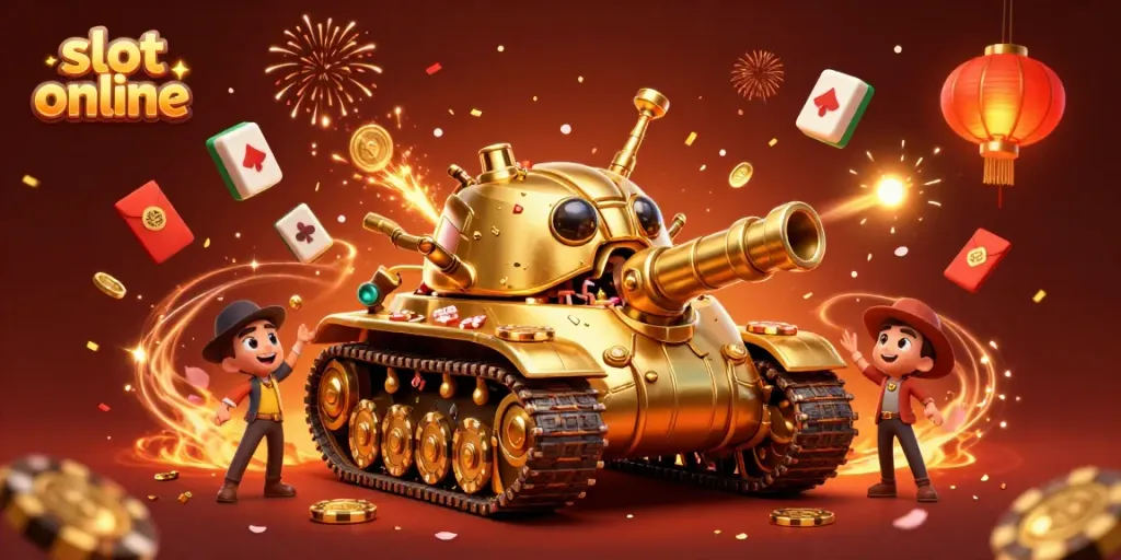 Experience thrilling slot online gaming with a dazzling casino beetle tank, lively confetti, and celebratory atmosphere.