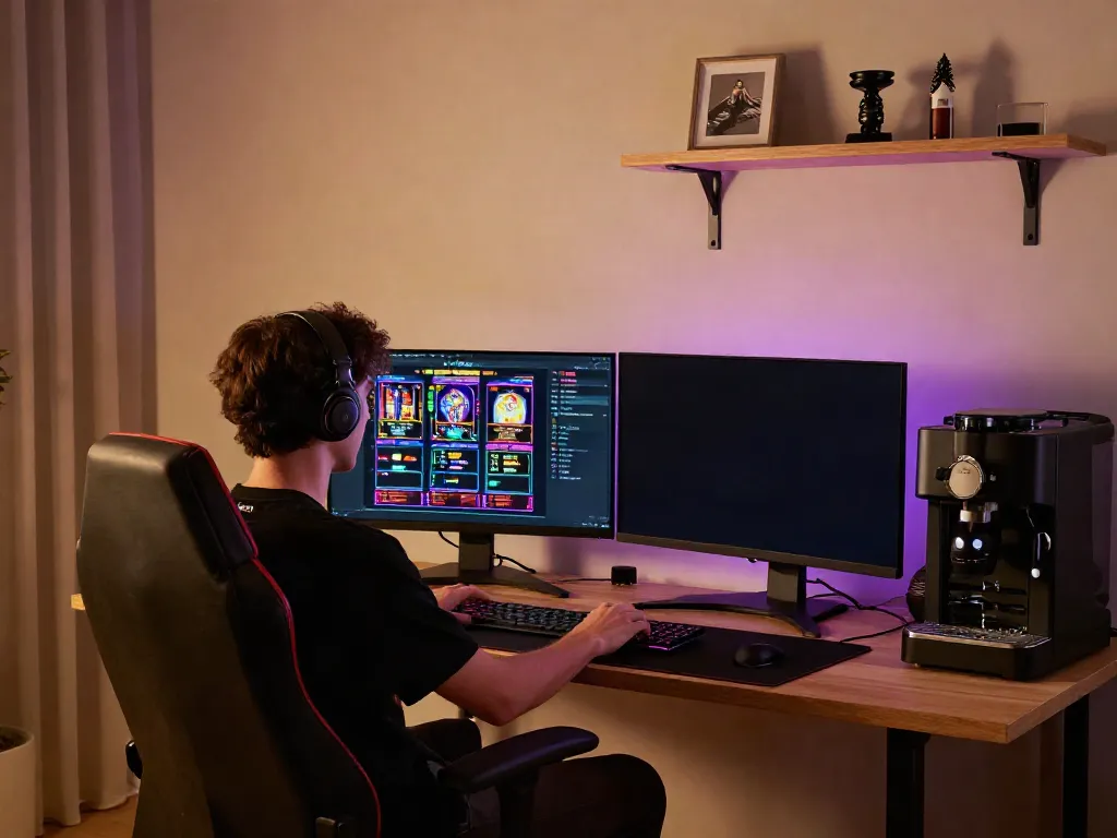 Engaging luxury12 online gaming setup featuring vibrant slot games and player statistics.
