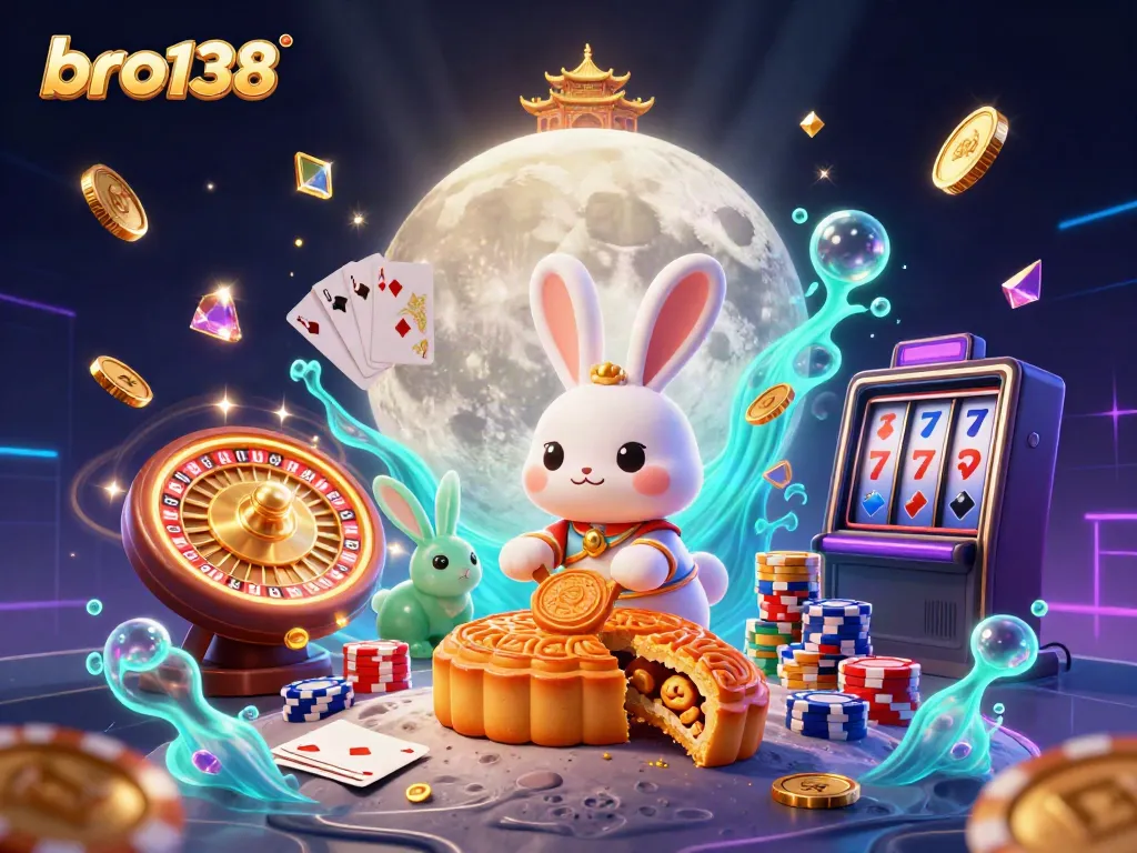 Experience the thrilling world of bro138 with a vibrant casino scene featuring whimsical characters amidst dynamic game elements.