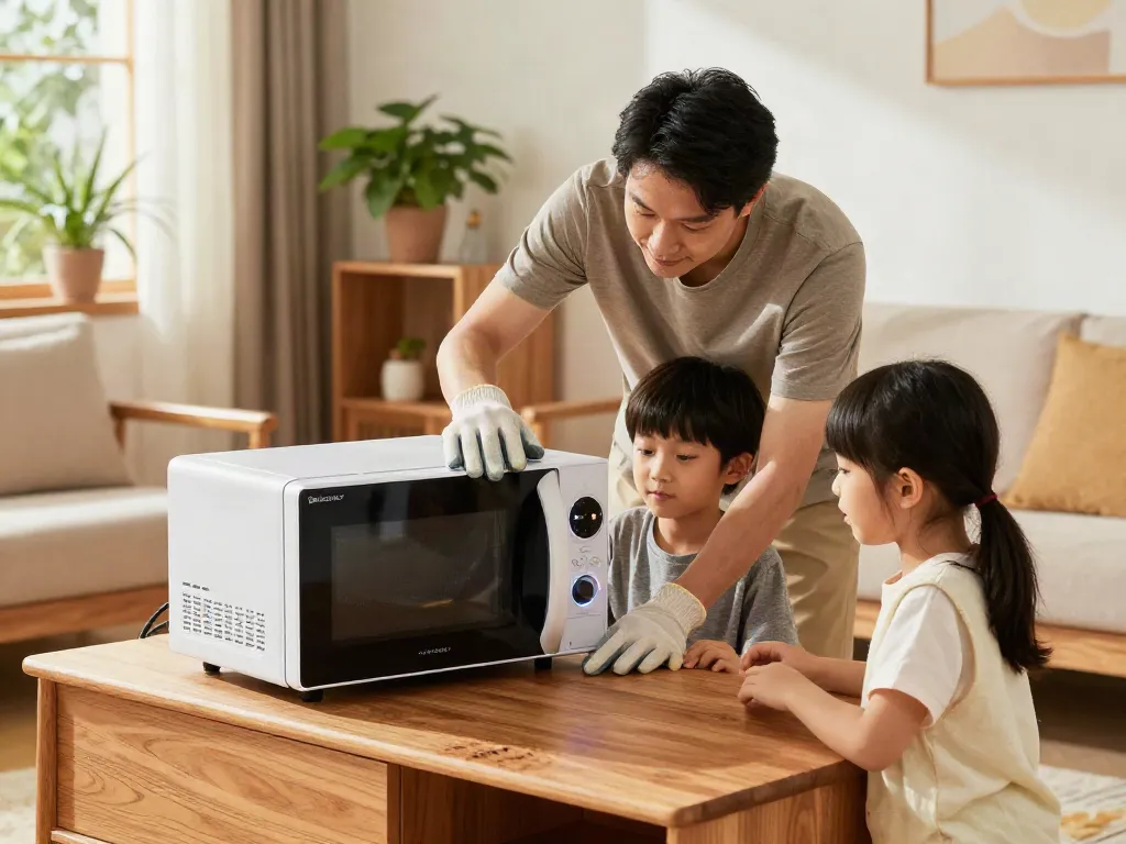 SHASHEL® microwave device in family home for woodworm elimination, showcasing safe, eco-friendly treatment.