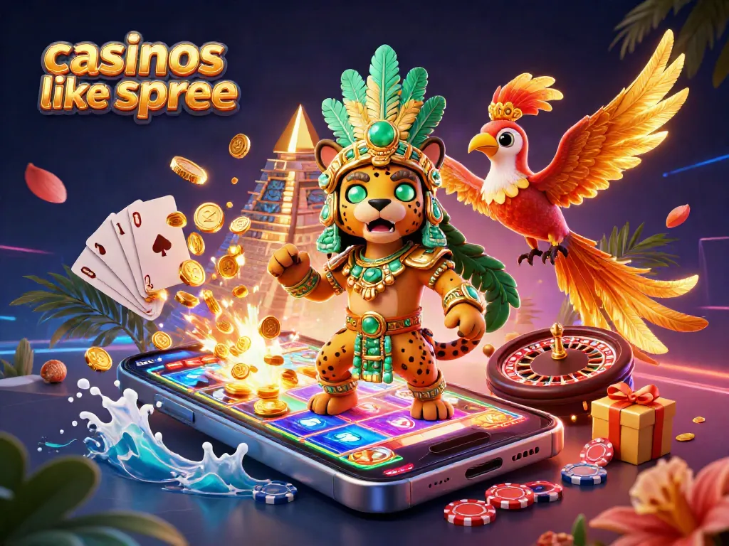 Engage in casinos like Spree with this vibrant 3D illustration showcasing dynamic gaming elements.