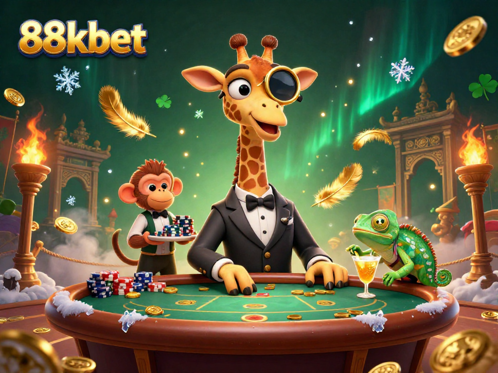 Experience thrilling action with 88kbet as a high-roller giraffe bets big at a vibrant casino scene