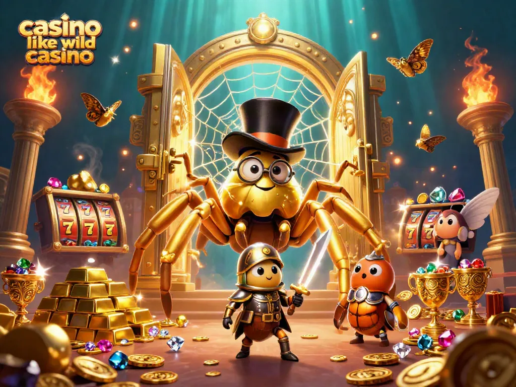 Experience excitement at a casino like wild casino with a golden tarantula weaving a web of luck.