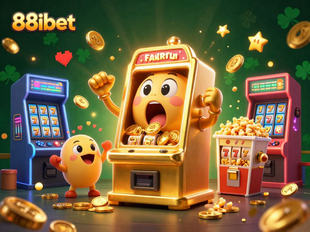 88ibet players celebrate a jackpot win with golden slot machines in a vibrant 3D casino scene