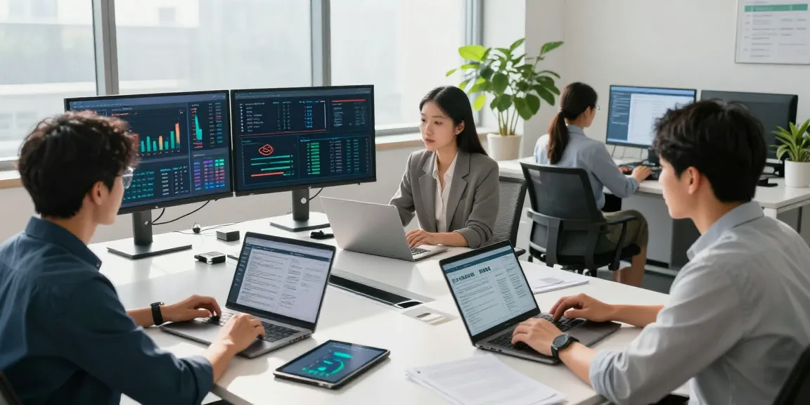 Team using document fraud detection software in a modern financial office.