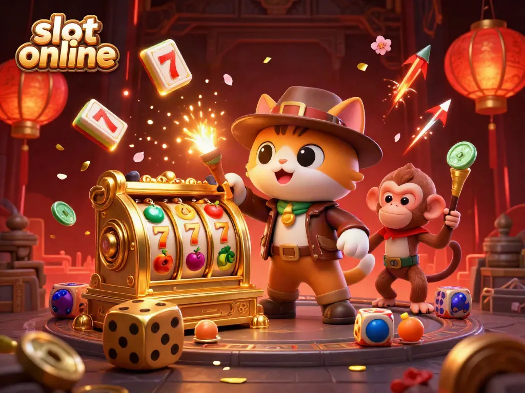 Spin the reels in a vibrant 3D casino scene featuring the essence of slot online adventure.