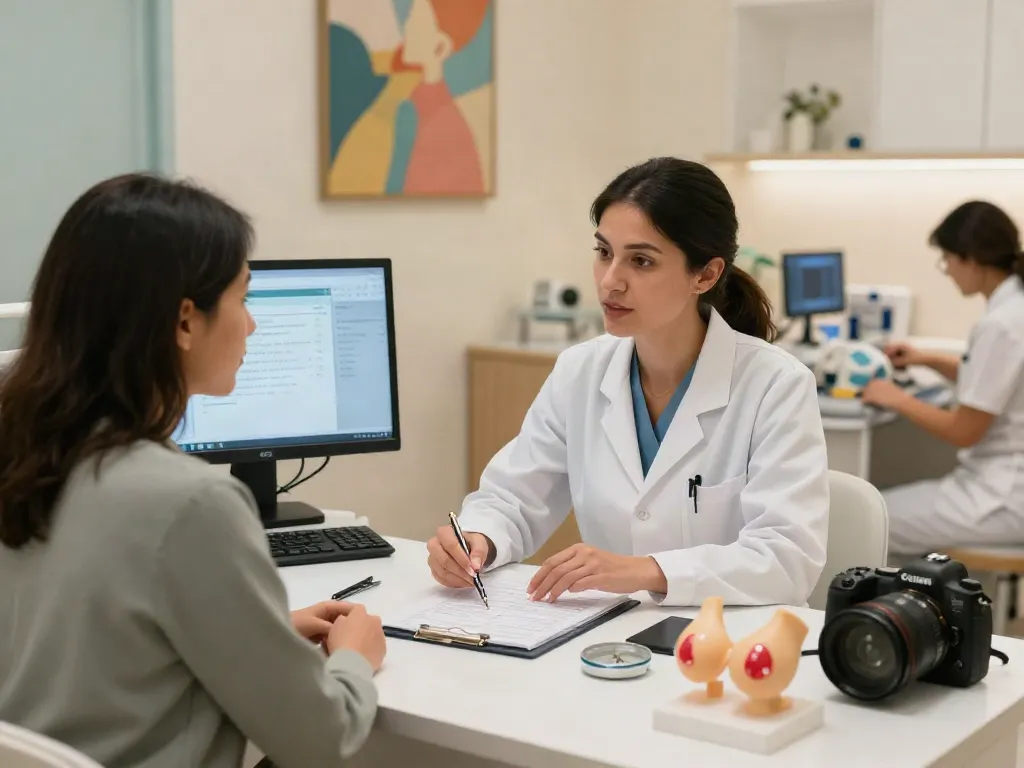 Breast cancer surgery Abu Dhabi discussion in a comforting clinic environment.