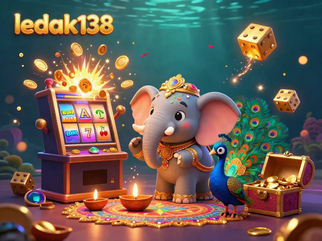 Menangkan hadiah besar di LEDAK138 dengan gajah dan burung merak yang menyemarakkan suasana kasino.