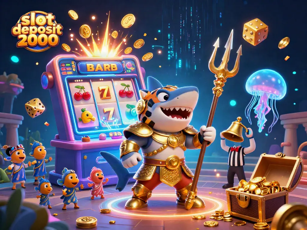 Engage in slot deposit 2000 magic with a vibrant underwater casino scene featuring a golden shark.
