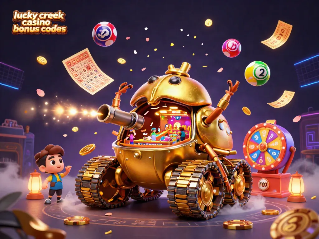 Engage with the thrill of lucky creek casino bonus codes featuring a colorful casino-themed 3D illustration.