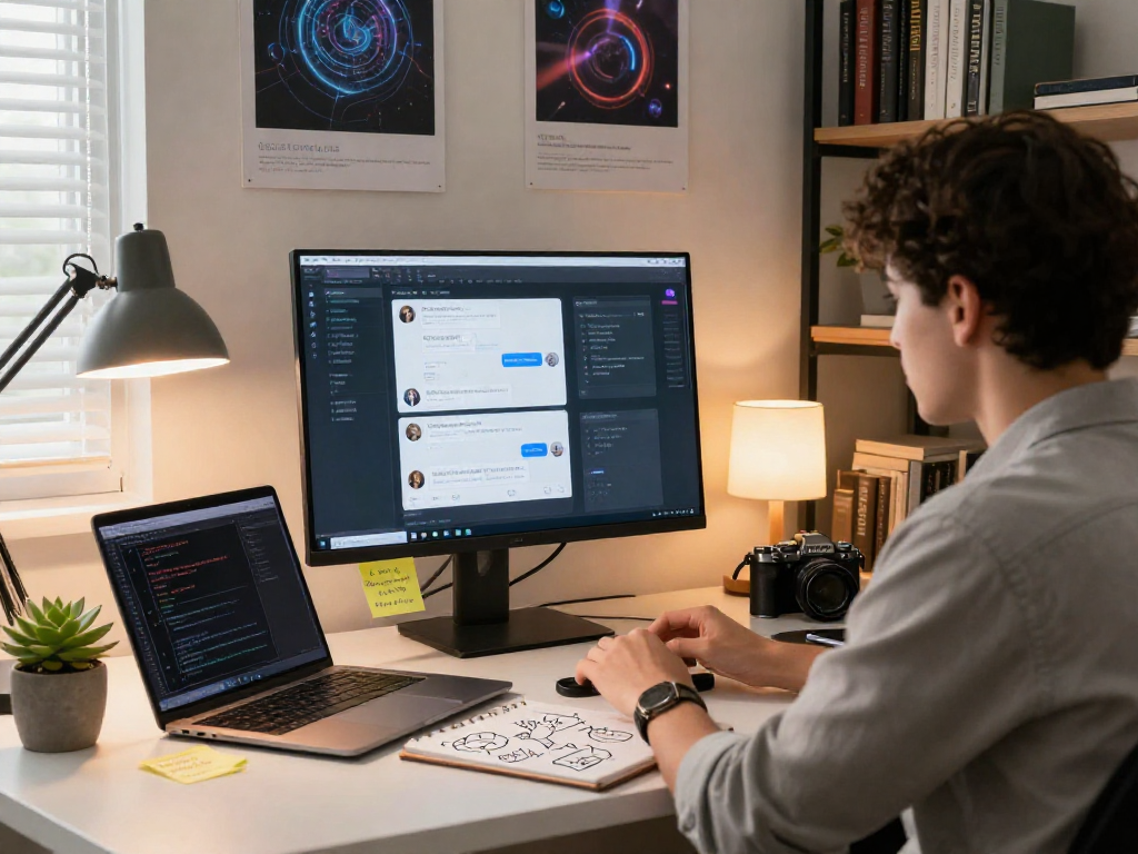 AI chat nsfw interface on a sleek monitor in an innovative digital workspace.