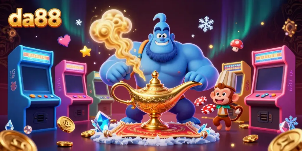 Win big with da88 in this vibrant casino scene featuring colorful gaming elements.