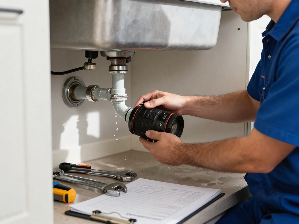 Professional leak repair Fort Worth technician fixing a leaking pipe under a kitchen sink with tools organized nearby.