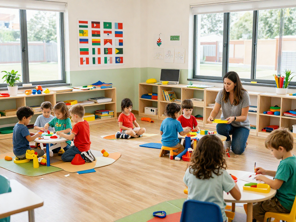 Engaged children in a vibrant classroom at the best international preschool Singapore, exploring learning through play and creativity.