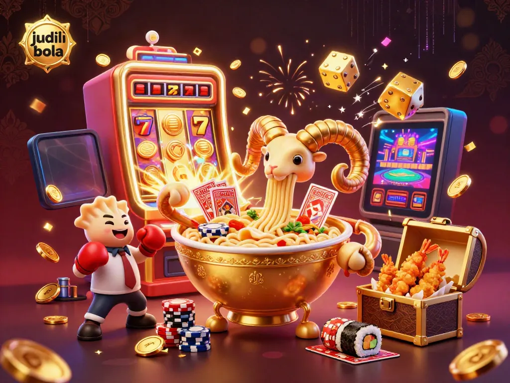 Engage in judi bola with an exciting 3D illustration showcasing dynamic casino action and vibrant characters.
