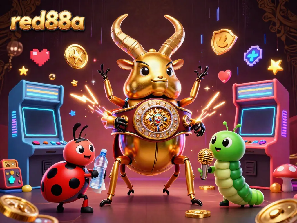 Experience thrilling gameplay at red88a with a unique part-cockfighting illustration featuring vibrant casino elements.
