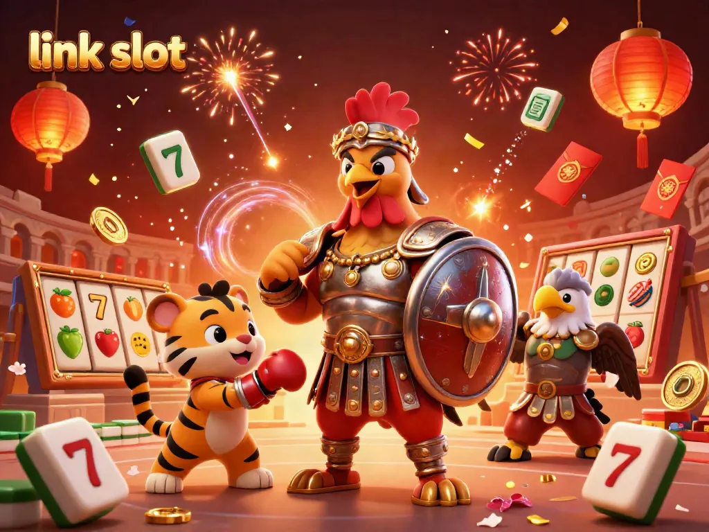Experience thrilling action with the link slot in this vibrant casino-themed 3D illustration.