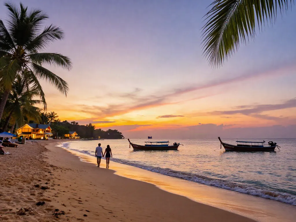 Stunning Thailand beach at sunset, illustrating the allure of the investment visa thailand for luxurious vacations and permanent residency.