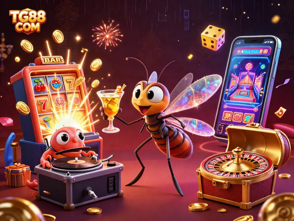 Experience thrilling play at TG88 COM with a vibrant 3D casino illustration filled with excitement.