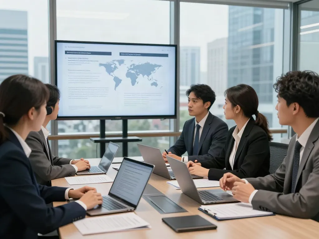Lead Roedl team in a modern office discussing international legal matters.