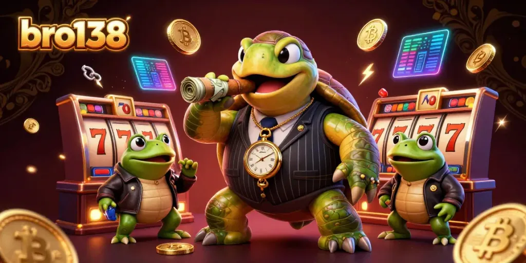 Experience the thrill of winning at bro138 with a vibrant casino scene featuring unique characters.