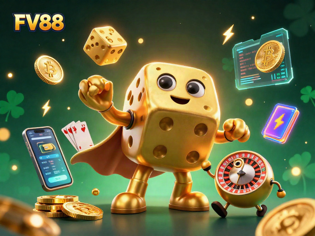 Experience thrilling gameplay at FV88 with our vibrant 3D casino illustration.