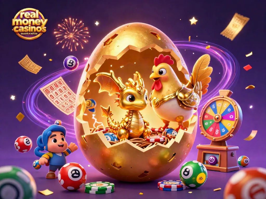 Experience real money casinos Australia with a golden dragon and poker chips in this vibrant illustration.