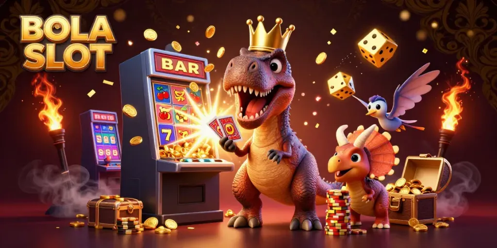 BOLA SLOT showcases vibrant 3D cartoon characters engaging in thrilling casino activities, highlighting jackpot excitement.