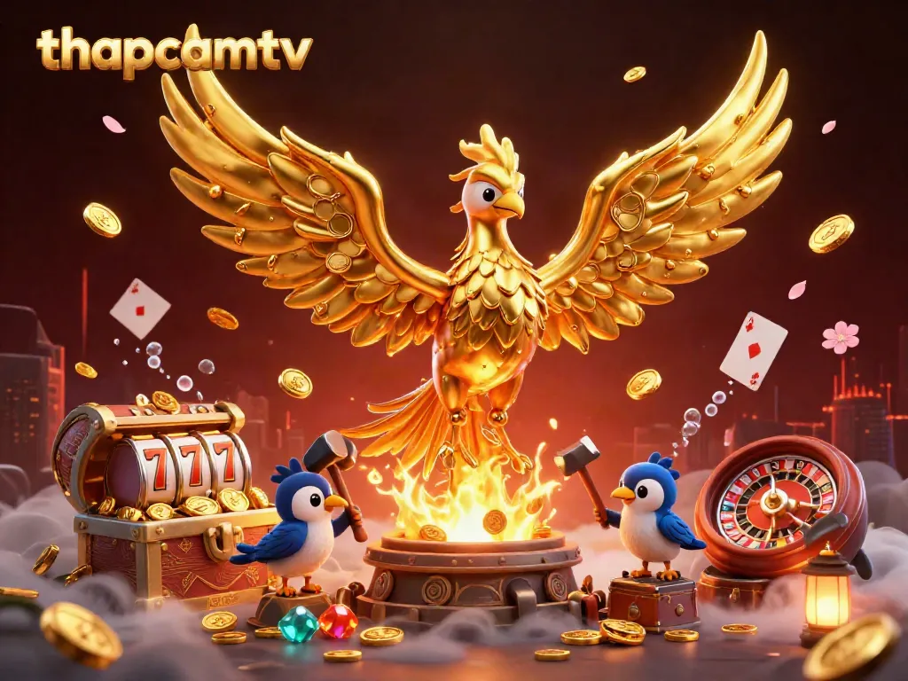 Experience thapcamtv live with an ultra-detailed 3D golden phoenix and vibrant casino elements.